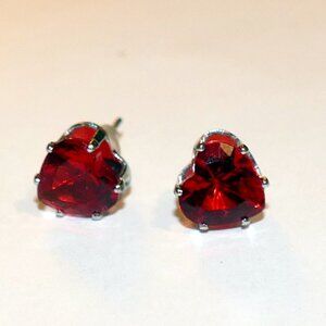 Heart Shaped Red Cubic Zirconia Stud Earrings